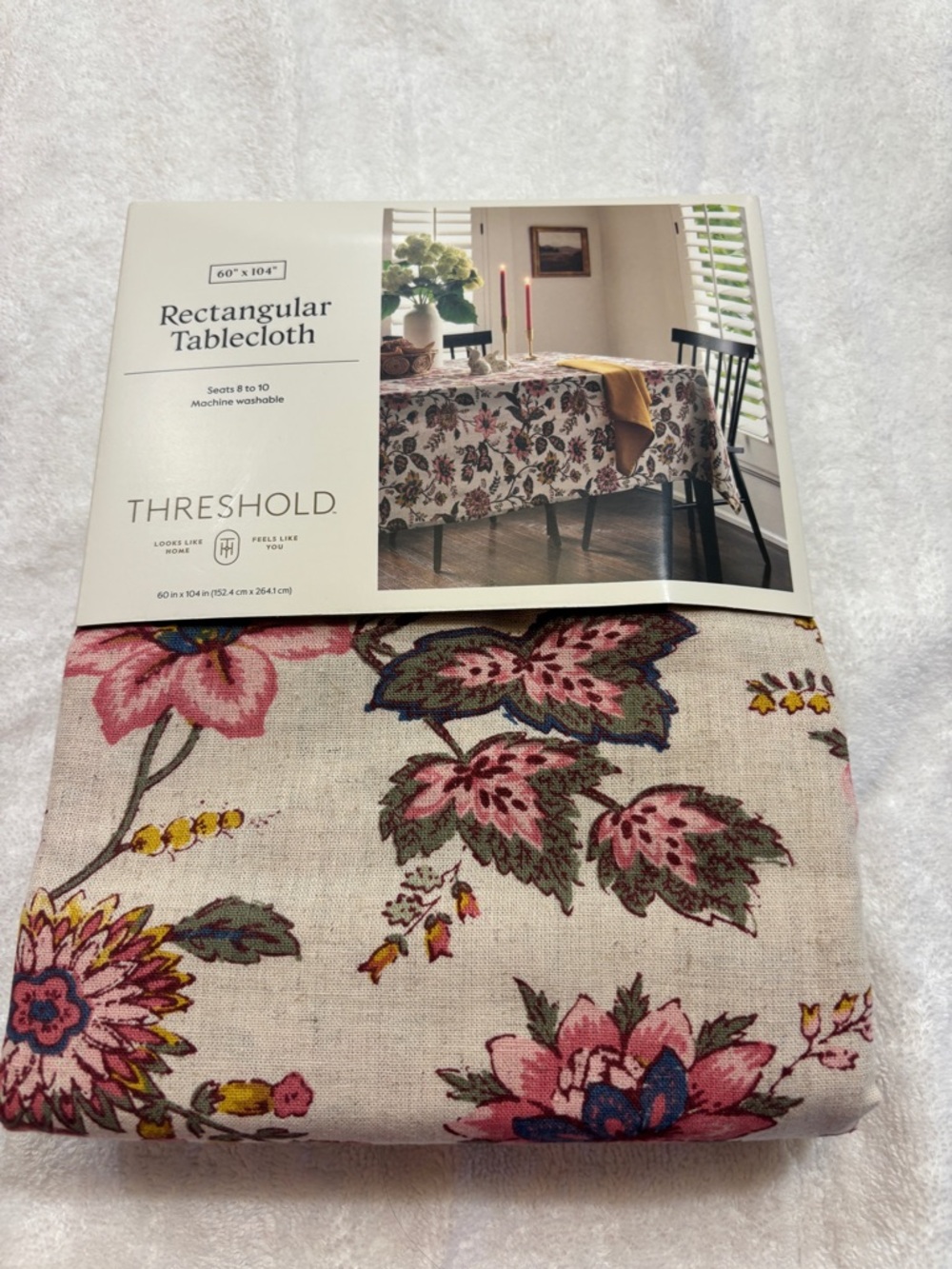 Threshold -  Cream Tablecloth with Pink & Green Floral Print.   60”x104”. NWT